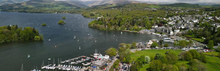 An aerial shot over the lake district.